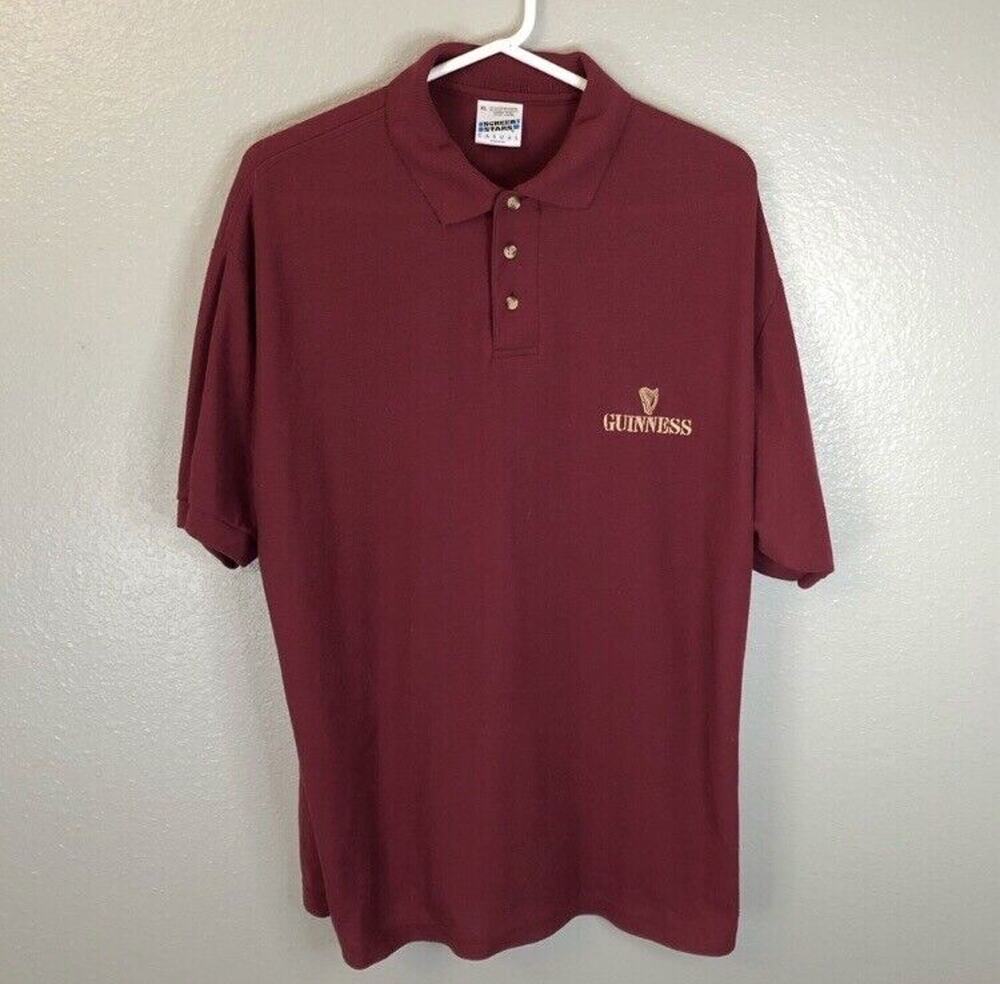 VTG Guinness Screen Stars Casual Size XL Embroidered Red Short Sleeve Polo Shirt